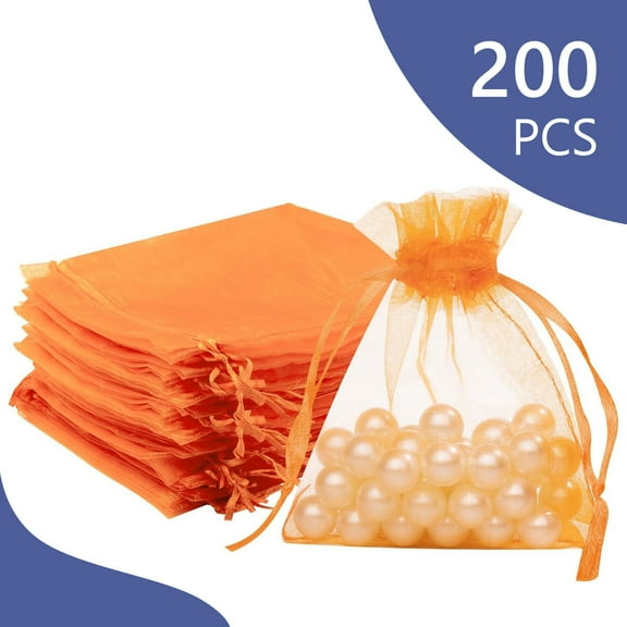Tripumer 200 Pcs Drawstring Organza Bags Organza Pouches 3x4 inch Small Sachet Jewelry Gift Bags for Jewelry Party Festival Candy Bathroom Soaps Orange