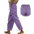 thumbnail image 5 of Womens Travel Pants High Waisted Straight Elastic Pants Long Linen Cotton Casual Trousers With Slit Legs Soft Breathable Fabric Loose Fit Xl Pants For Women, 5 of 9