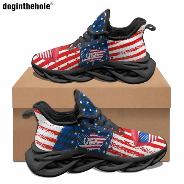 Zapatillas clásicas de moda para mujer, diseño artístico con estampado de bandera estadounidense, zapatos casuales con cordones, zapatillas deportivas para correr al aire libre