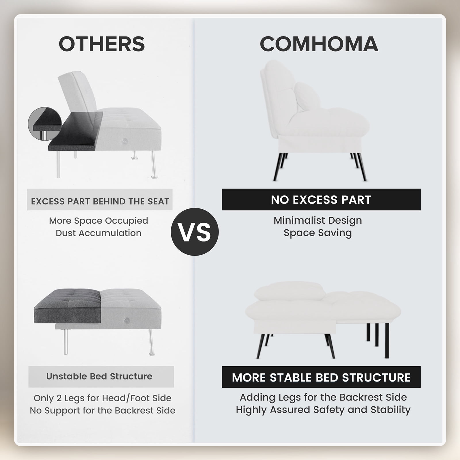 COMHOMA Convertible Futon Sofa Bed Upholstered Futon Couch Corduroy Sleeper Sofa,Cream White