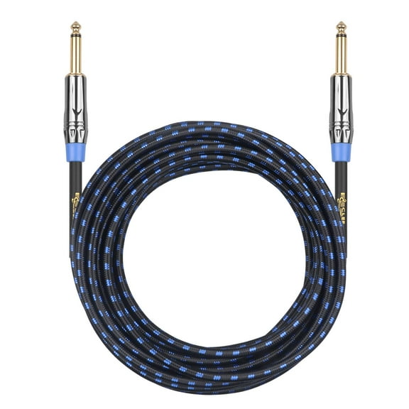 Clef Audio Labs 6.35mm TS to 6.35mm TS, Black Chrome Zinc Alloy Shell/Blue Braided - 20FT - 1PK