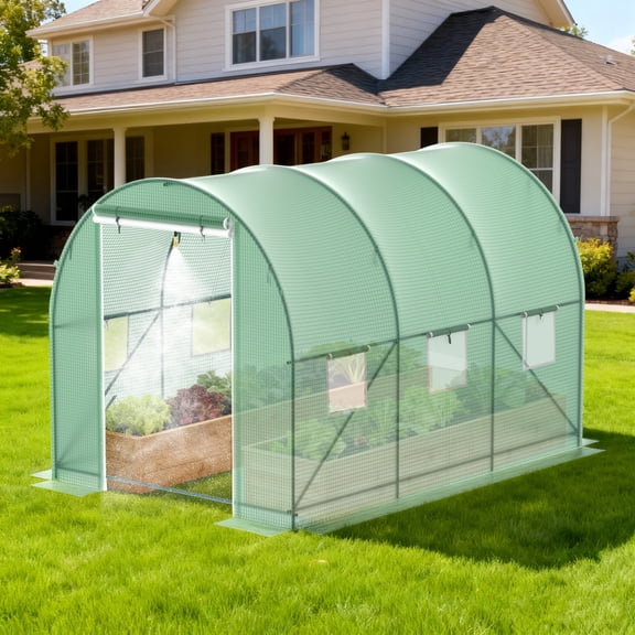 Walk-in Greenhouse with Watering System 10'x7'x7' Outdoor Tunnel Green House Garden