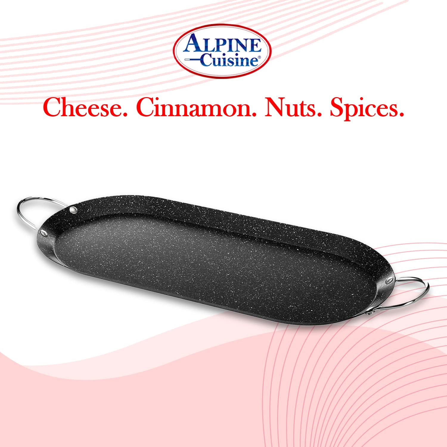 Alpine Cuisine Oval Comal Griddle 17.5x8in Nonstick Coating Black Griddle with Durable Double Handle - Durable, Heavy Duty Comal for Cooking - Even-Heating