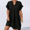 thumbnail image 5 of Stamzod Summer Dresses for Women Solid Color V-Neck Casual Dress Ruched Short Sleeve Dresses for Women Plus Size Beach Vacation Clothes Black XL, 5 of 7