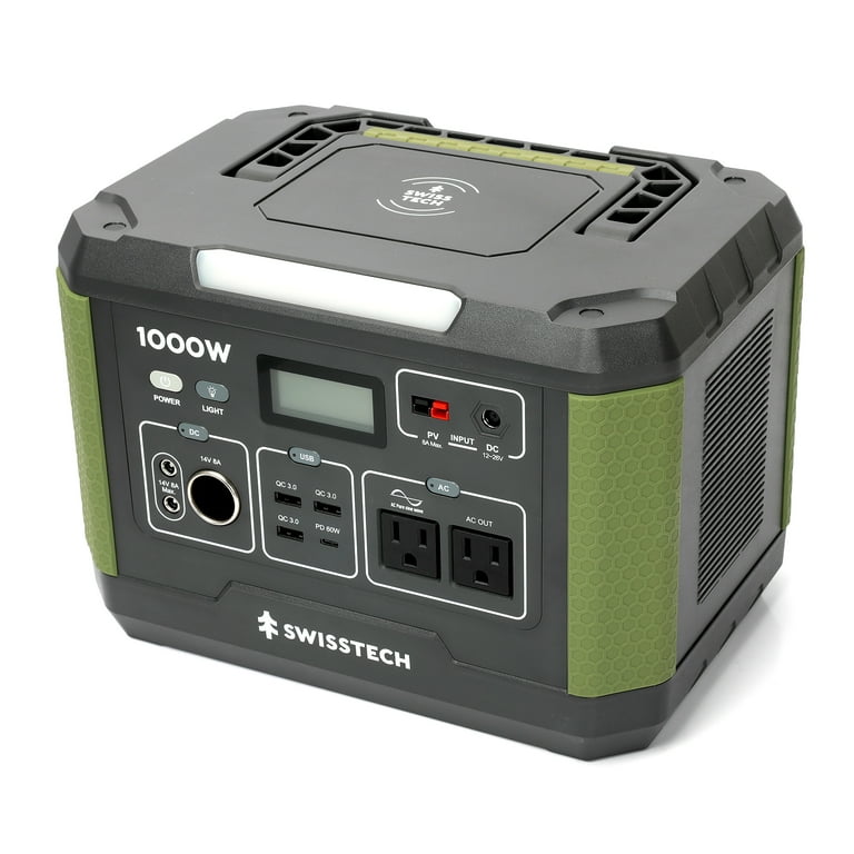 Swiss Tech 1000W portable power station 999Wh solar generator for