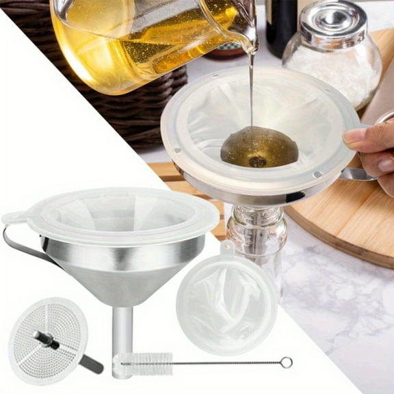 Kitchen Funnel with Strainer 5 Inch, 18/8 Stainless Steel Filter Funnel, 200 Mesh Fine Filter for Liquids, Oil, Juice and Coffee