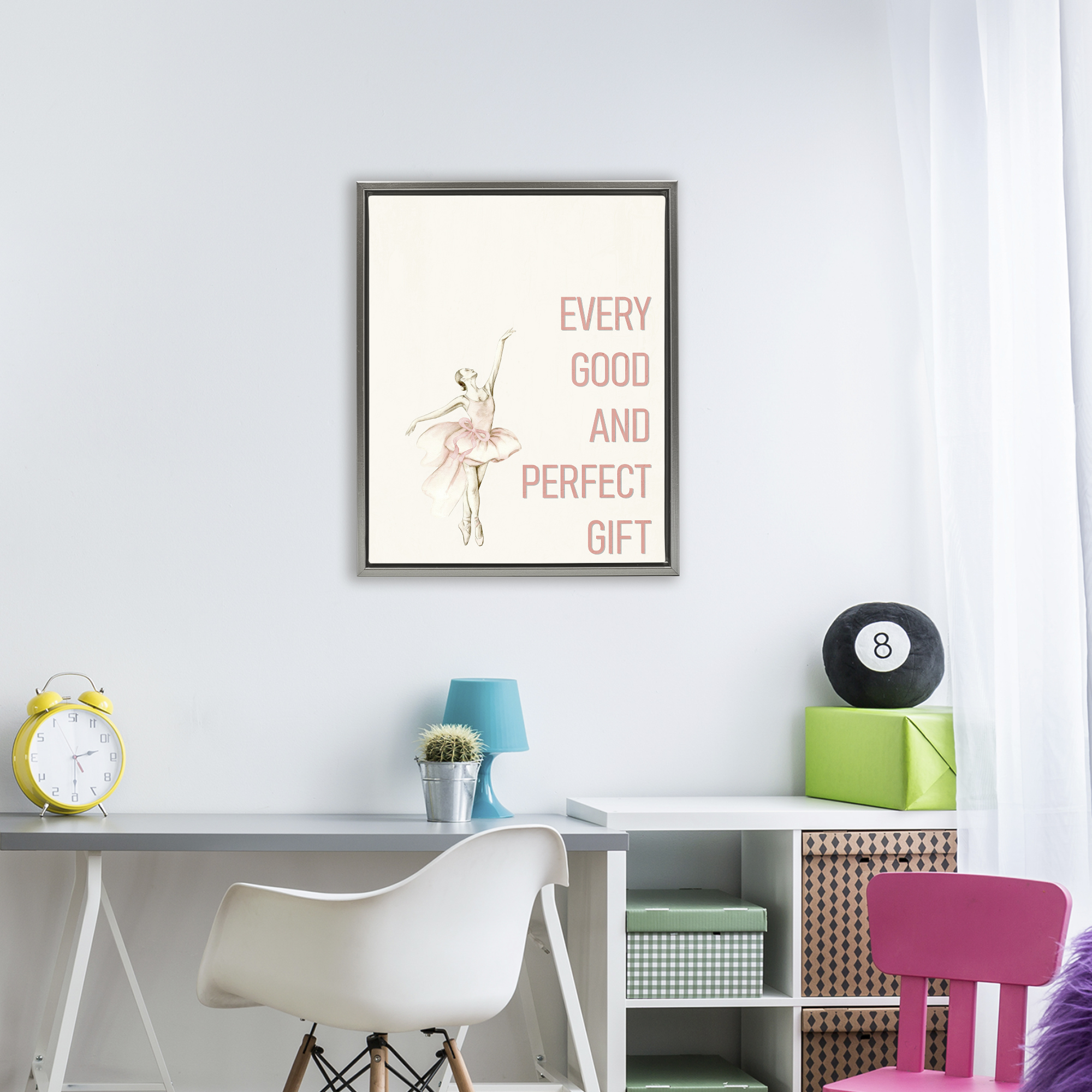 Good & Perfect Gift Ballerina Gray Framed Floater Canvas Wall Art, design by Kim Allen