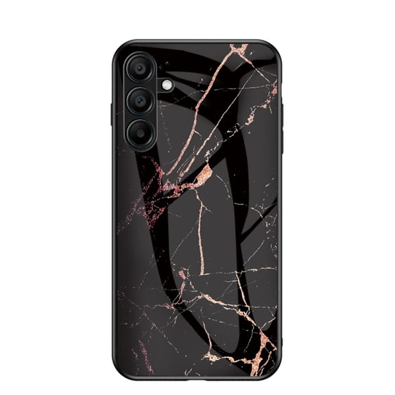 ELEHOLD For Samsung Galaxy S25 FE Shockproof Case,Rugged Tempered Glass Back Marble Pattern Reinforced Rubber Bumper Protective Cover With Lens Cover Protection,Gold/Black