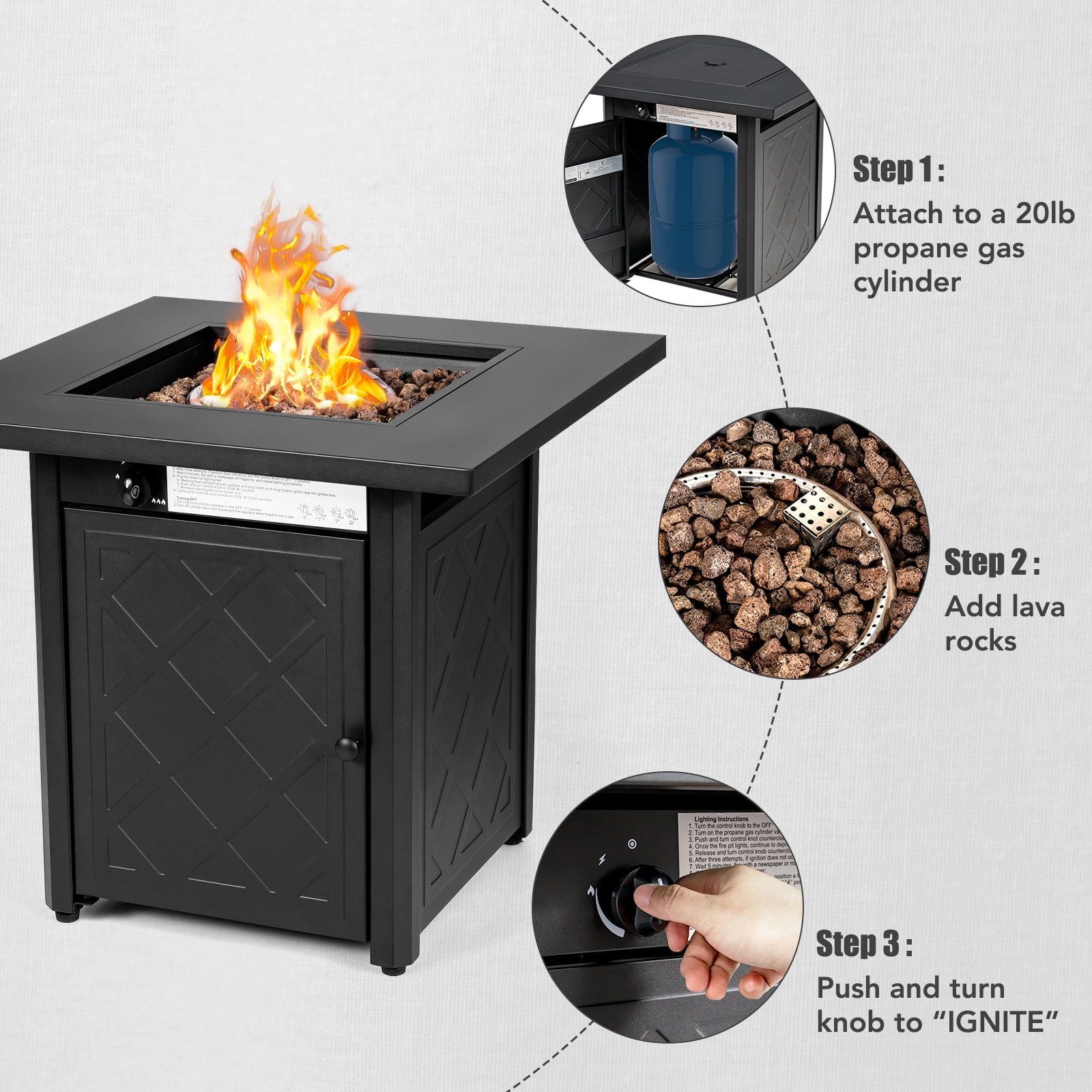 Patiojoy 28" Gas Fire Pit Table, 50,000 BTU Auto-Ignition Propane Fire Pit Table, Outdoor Fire Table with Lid Suitable Black