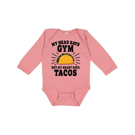 

Inktastic My Head Says Gym But my Heart Says Tacos Gift Baby Boy or Baby Girl Long Sleeve Bodysuit