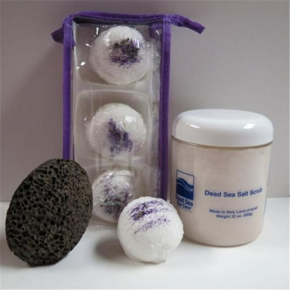 Dead Sea Spa Care DeadSea-BBTLP06 3 Pack Lavender Pomegranates Bubble Bath Truffles, 32 oz Pomegranate Dry Salt Scrub & Pumice Stone