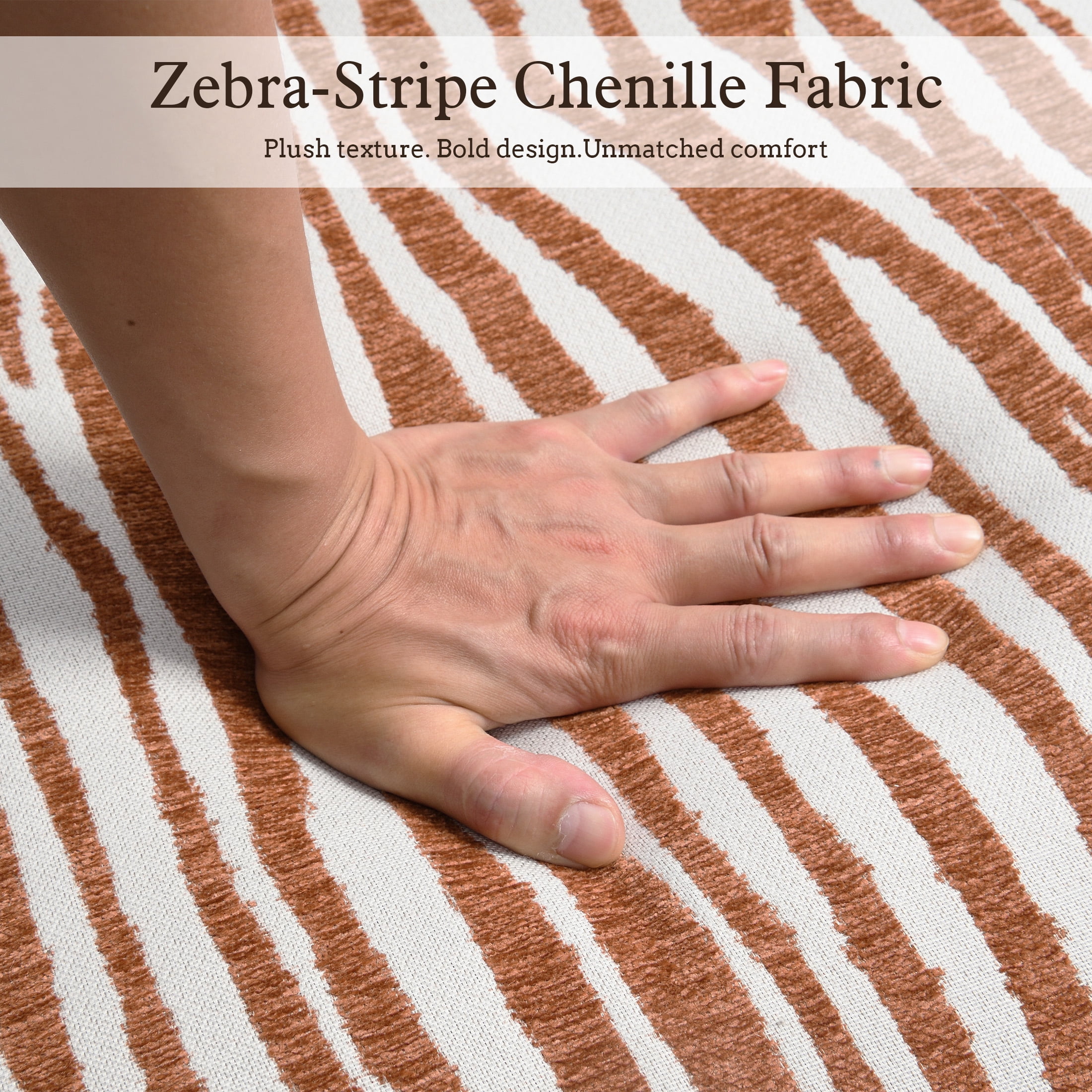 Aukfa Modern Chenille Accent Chair with Zebra-Stripe, Cylindrical Backrest for Living Room, Orange