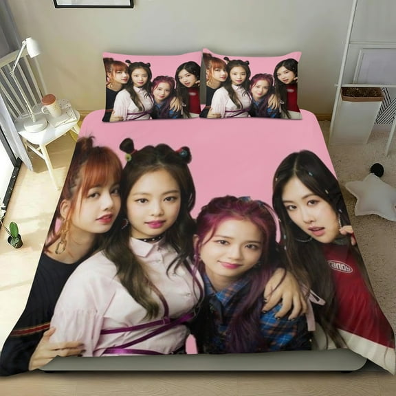 Blackpink Themed Bed Sheet Set Three Piece Set 53x79 In ches Comfortable And Skin Friendly Unique Design Creating A Star Studded Night Home Decor Gifts For Family Friends fans