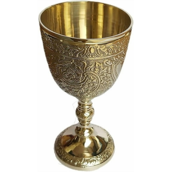Brass royal chalice cup embossed brass flutes wine heavy goblet brass drinking glasses beverage tumbler cups for water juice milk beer ice tea and farmhouse decor