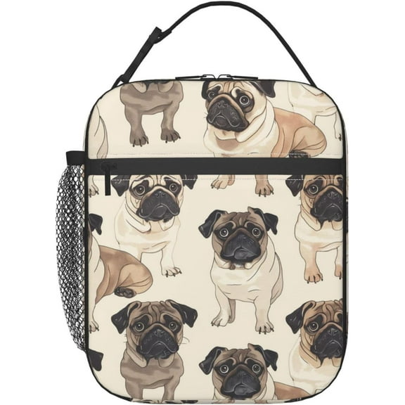 Pug Lunch Box for Adults Women Cute Dog Lunch Box Insulated Cooler Reusable Lunch Bag Container Gifts for Work Office Picnic Travel
