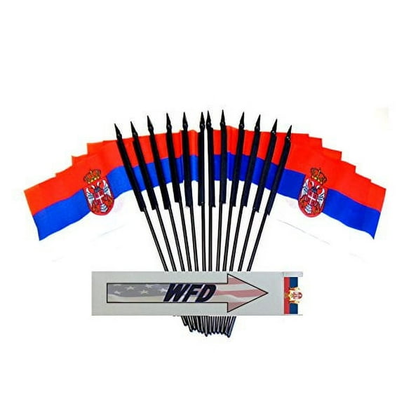 Pack of 12 4"x6" Serbia Polyester Miniature Desk & Little Table Flags, 1 Dozen 4"x 6" Serbian Small Mini Hand Waving Stick Flags