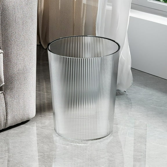 AuroraX Clear Small Trash Can Round Stylish 1.5 Gallon Vertical Striped Translucent Wastebaskets Plastic Art Deco Garbage Bin for Dormitory Bedroom Office