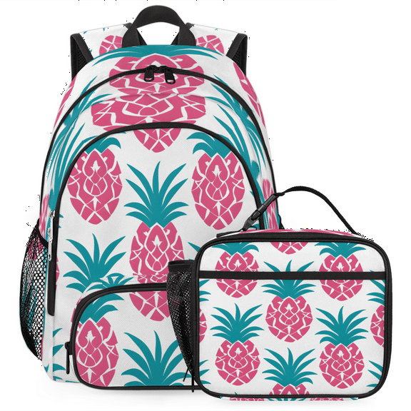 Herdesigns Pineapple Large Backpack Set with Lunch Box Lightweight Water Resistant Travel Laptop Backpacks Casual Daypacks for Women Men