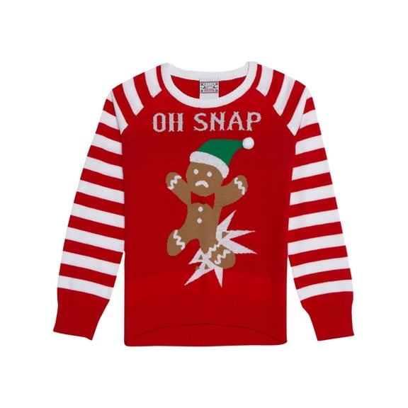 Girls Red Gingerbread Oh Snap! Ugly Christmas Sweater Holiday Knit Sweater XS