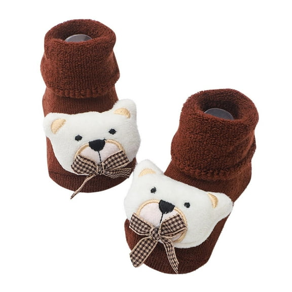 Gpaecead Cute Unisex Baby Socks Cartoon Bear Spring Fall Winter Non Slip Socks Infant Long Knitting Socks 3-12 Months Baby Walking Socks Brown