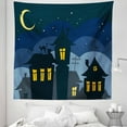 thumbnail image 1 of Halloween Tapestry, Old Town with Cat on the Roof Night Sky Moon and Stars Houses Cartoon Art, Fabric Wall Hanging Decor for Bedroom Living Room Dorm, 5 Sizes, Black Yellow Blue, by Ambesonne, 1 of 1