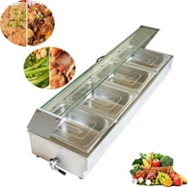 INTBUYING 4-Pan Buffet Food Warmer with Transparent Cover Commercial Buffet Food Steam Heater