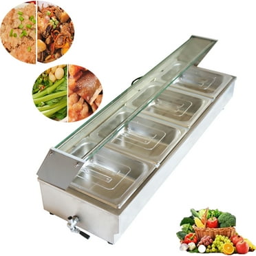INTBUYING 4-Pan Buffet Food Warmer with Transparent Cover Commercial Buffet Food Steam Heater