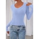 thumbnail image 3 of Crop Top PRETTYGARDEN Mujer Manga Larga Cuello en V Azul Claro, 3 of 8