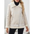 thumbnail image 5 of -Chaqueta gruesa y cálida de piel Fuax para mujer, abrigo holgado con cinturón para motociclista, Otoño e Invierno, 5 of 5