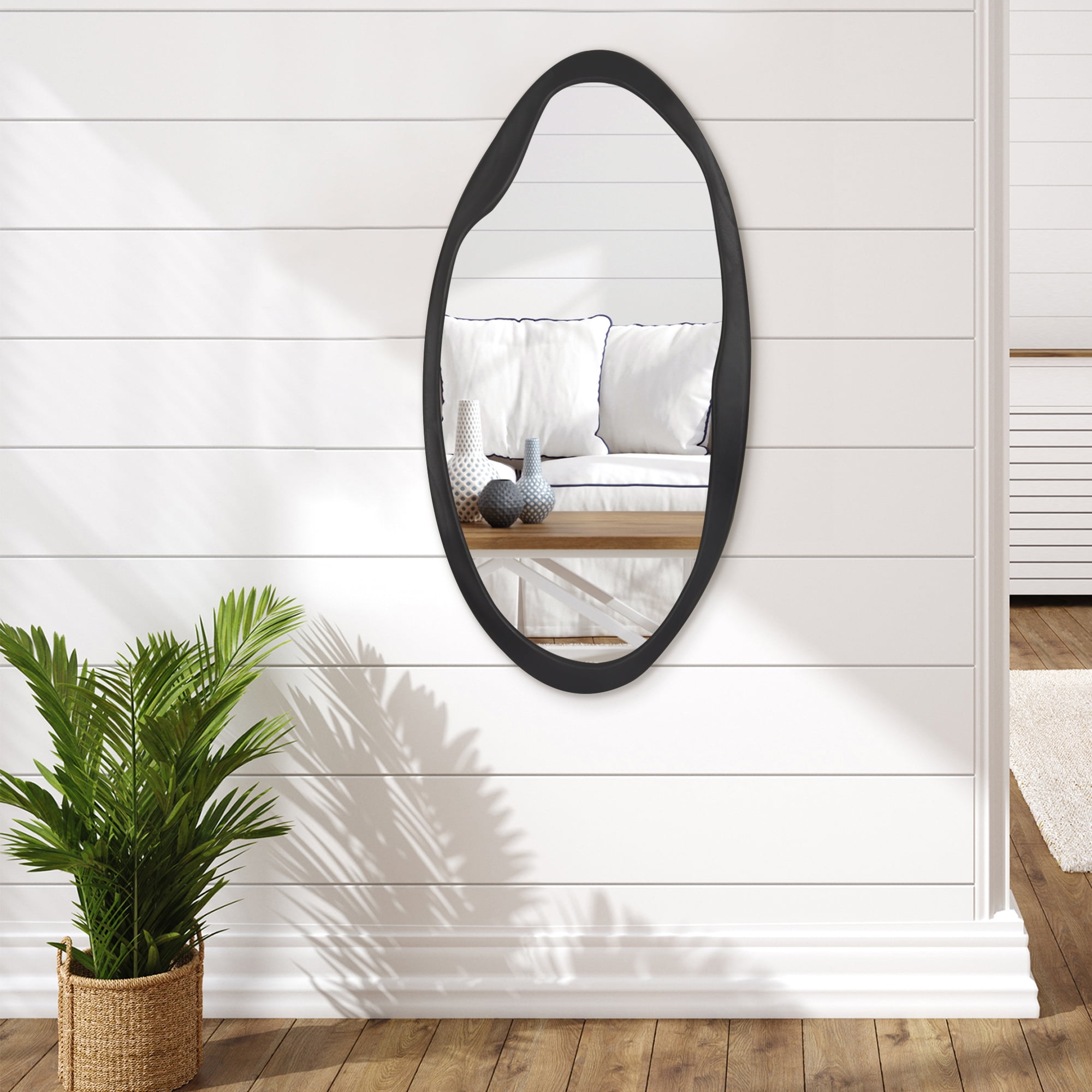 Americanflat 20x40 Organic Shaped Wood Mirror in Black Sycamore - Oval Wall Mirror for Bathroom, Living Room, Entryway Hall, and Decorative Mirror for Bedroom