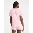 thumbnail image 4 of Joyspun Women’s Dreamy Soft Collection Notch Collar Knit Top and Boxer Shorts Pajama Set, Sizes XS-3X, 4 of 5