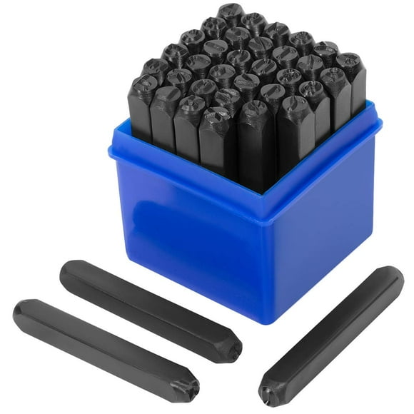 Stark USA Professional 1/4" inch Stamping 36-Piece Tool Kit Alphabet Letter Numbers Symbols Steel Embossing & Engraving Stamp Imprinting Metal,Blue/Black