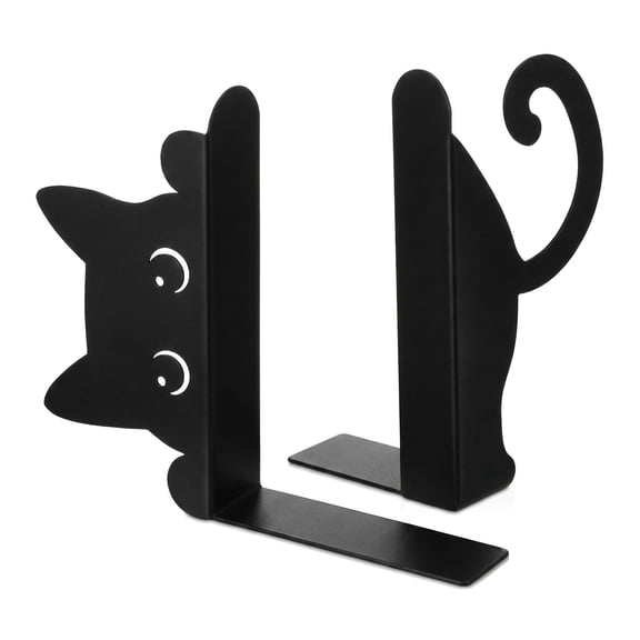 WZB Peeking Cat Metal Bookends, Decorative Non‑Slip Book Stoppers Set Of 2 For Shelf Desk, Modern Whimsical Home Decor, Gift For Cat Lovers And Bookworms