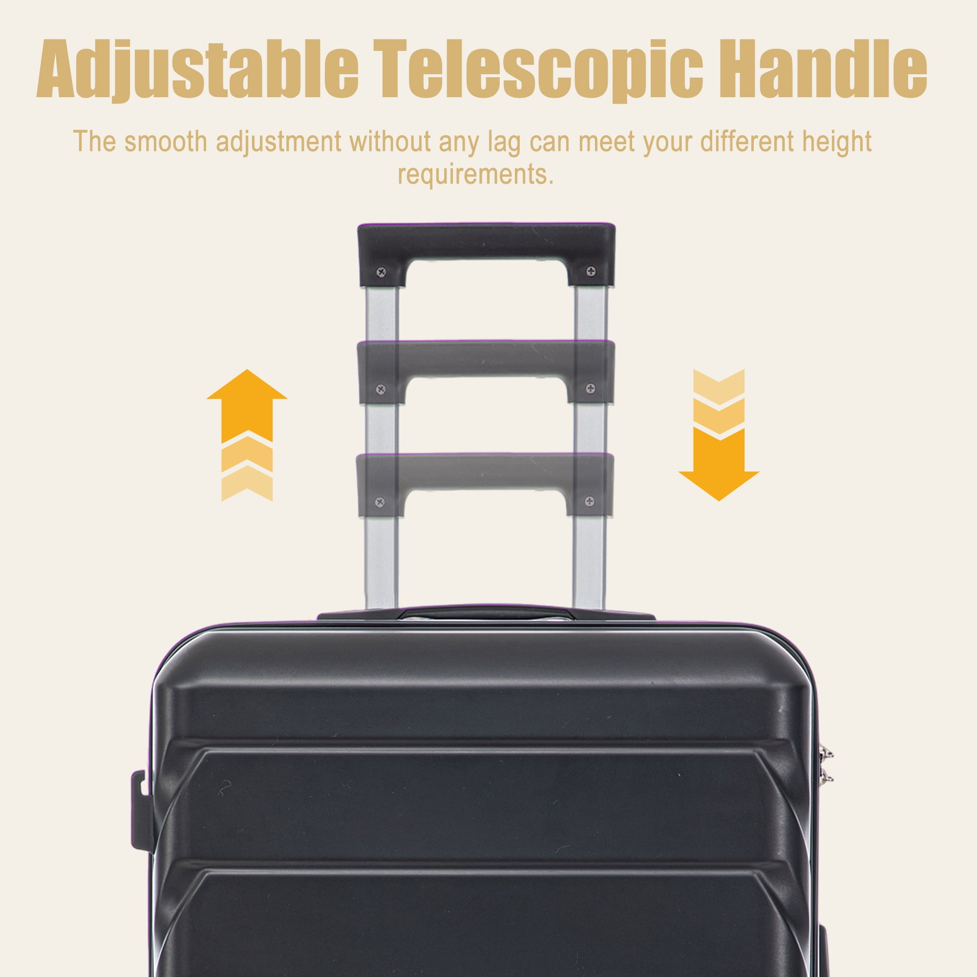 Alvantor 28inch Luggage, ABS Checked Suitcase with 4 Spinner Wheels and Side Hooks, Black