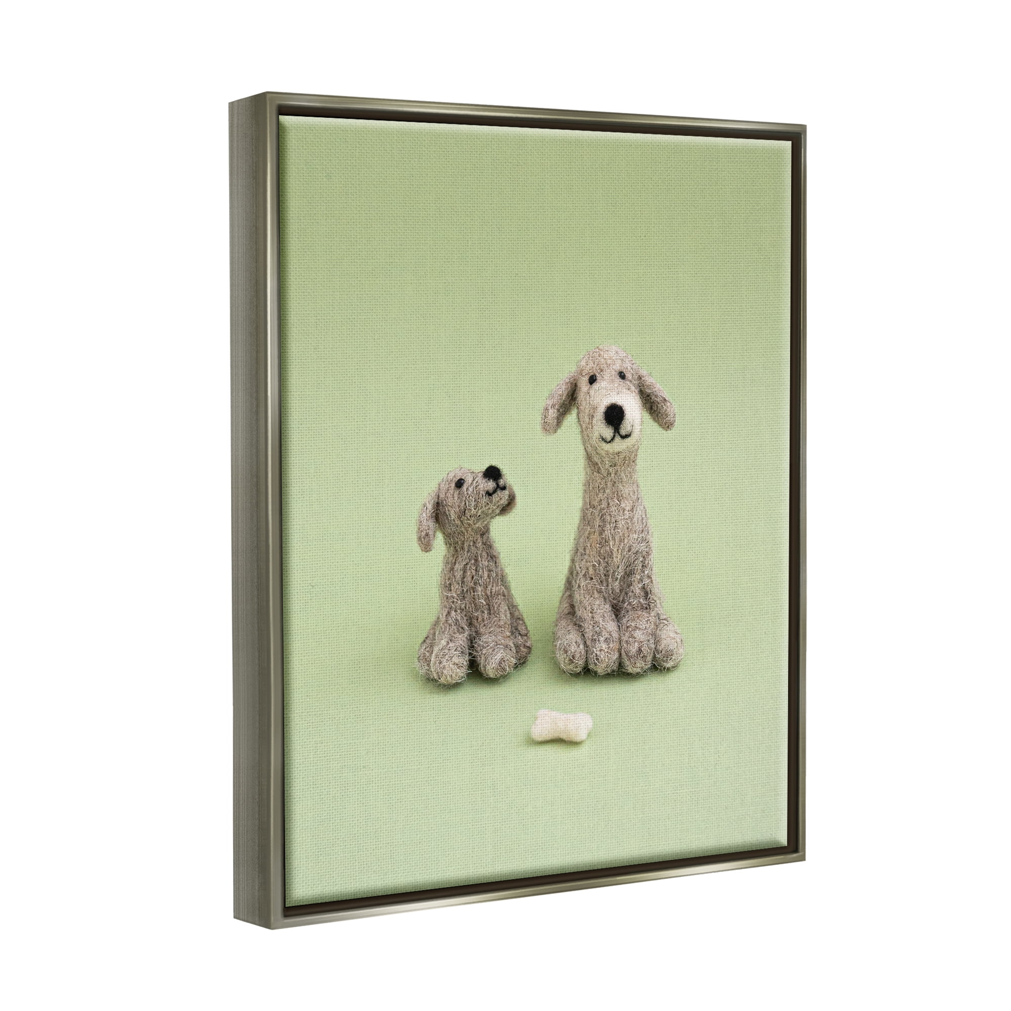 Stupell Happy Dogs & Bone Green Background Animals & Insects Photography Gray Floater Framed Art Print Wall Art