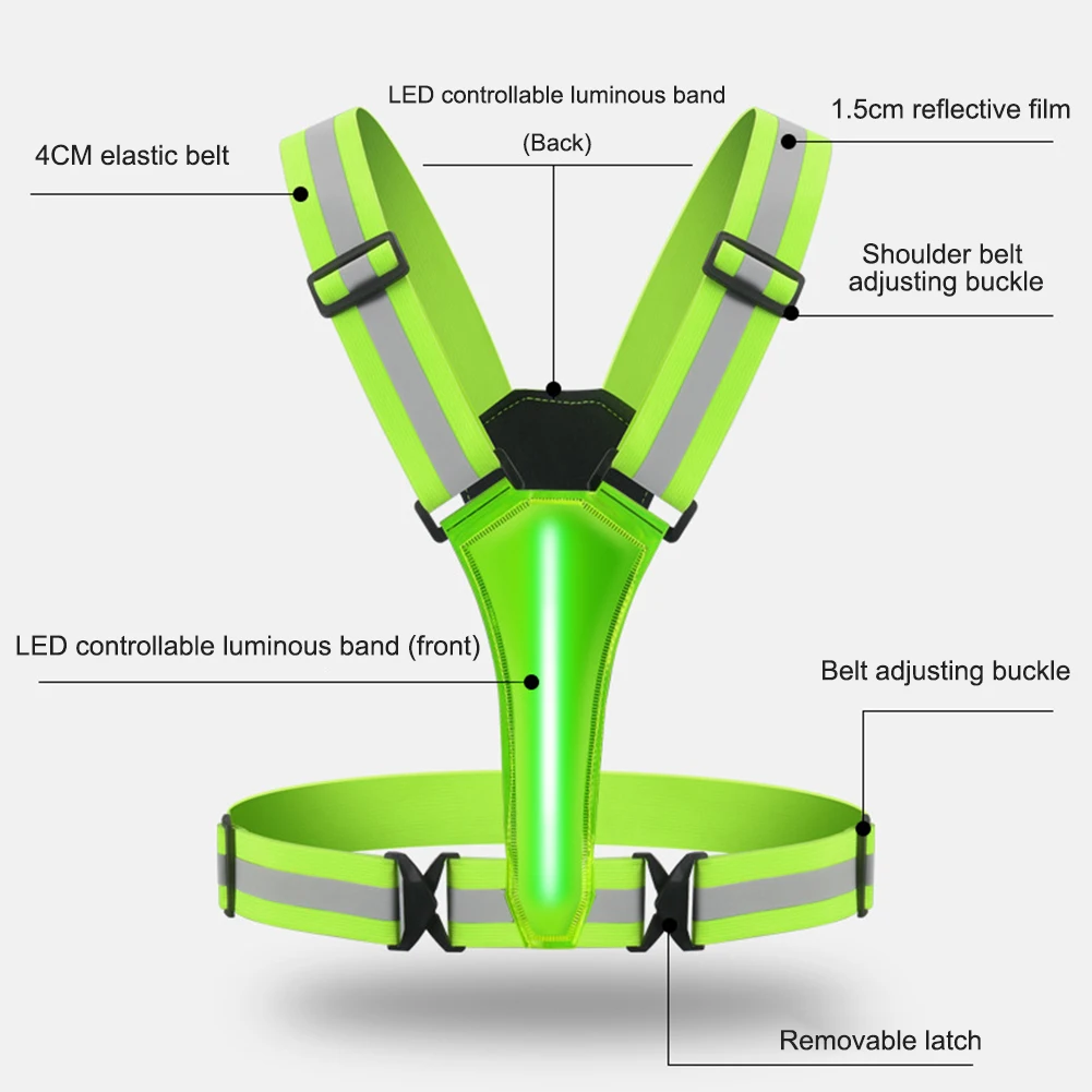 LED Reflective Running Vest USB Rechargeable High Visibility Safety Vest for Night Cycling Running Walking