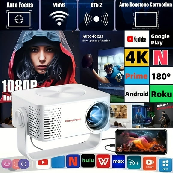 Portable Video Projector, Mobile Phone Projection, 1080P, Mini Outdoor Projector for Home Theater, Office, Friends Gatherings,