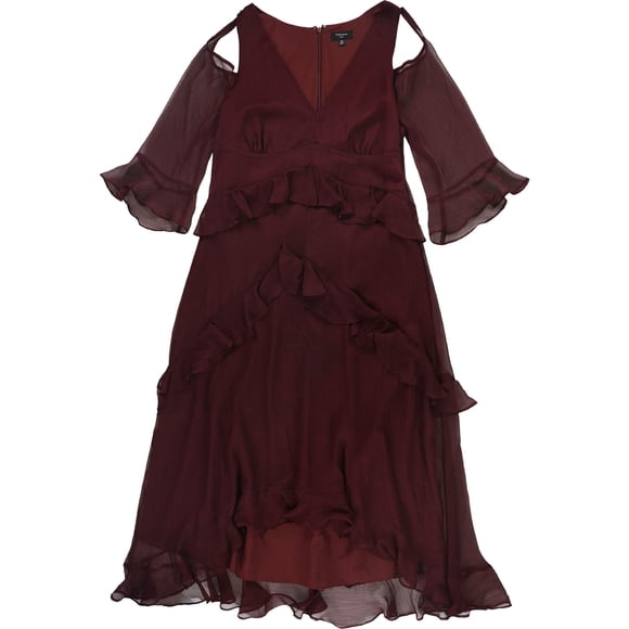 Tahari Robe Midi à Épaules Dénudées Froncées pour Femmes, Rouge, 16