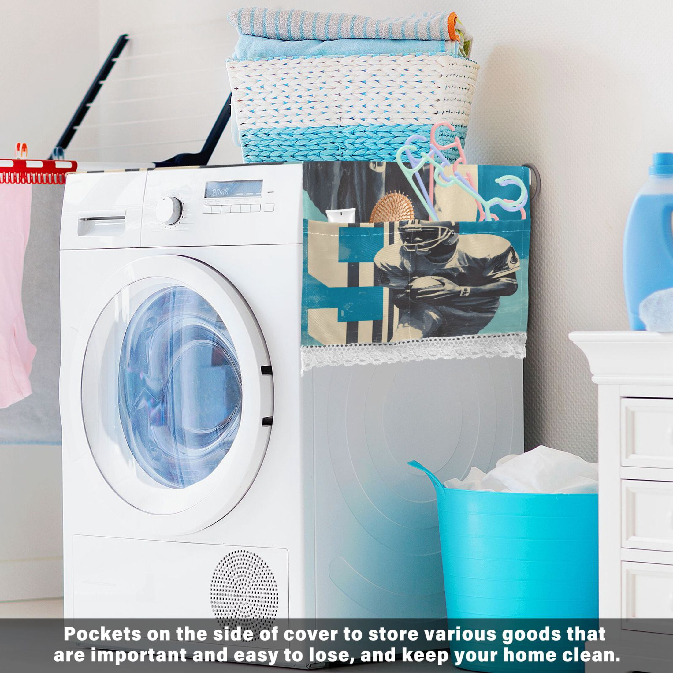 Wobogo No. 9 Football Player Washing Machine Cover Dustproof Washer Dryer Cover Waterproof Laundry Room Decorative Protector