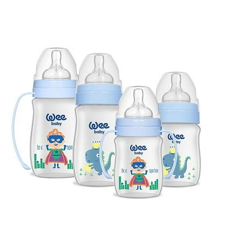 Wee Baby Classic+Newborn Baby Bottle Feeding Starter Gift Set, Spare Grip, Anti-Colic Features, BPA Free, Blue/Boys, 6-Count