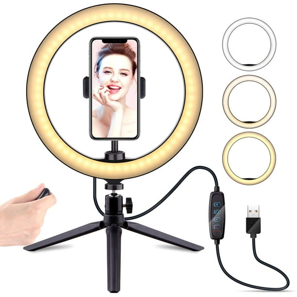 Ring Light with 2 Tripod Stand & Smart Phone Holder,Dimmable LED Beauty  Ringlight,3 Light Modes & 10 Brightness Levels for Live Stream,Make  Up