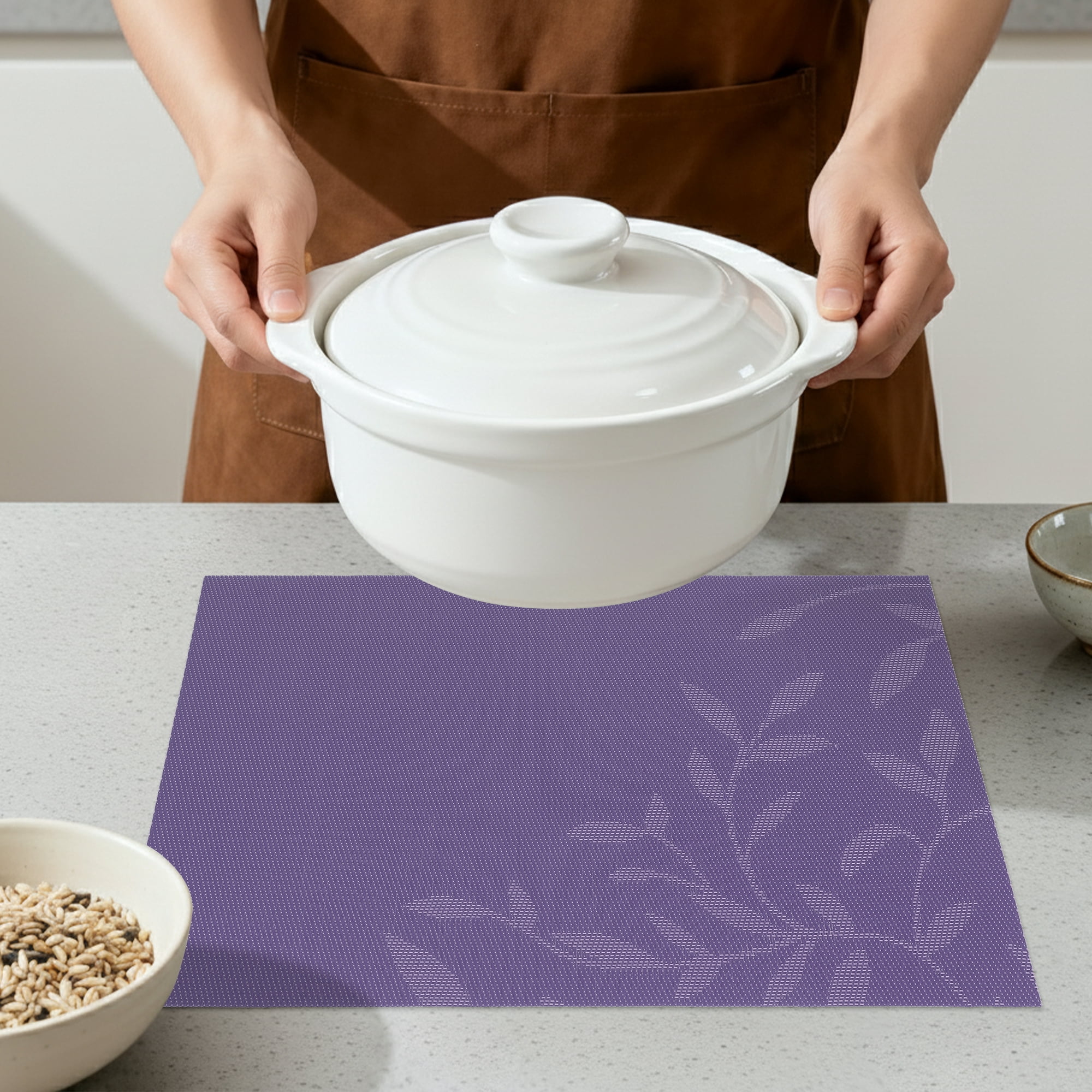 Unique Bargains Set of 8 Farmhouse Washable Placemats Indoor Kitchen Table Mat Purple
