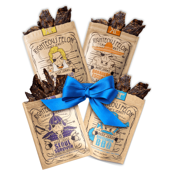 Righteous Felon Spicy Beef Jerky 4 Pack - Low Sugar, High Protein, Gluten Free Gifts for Men