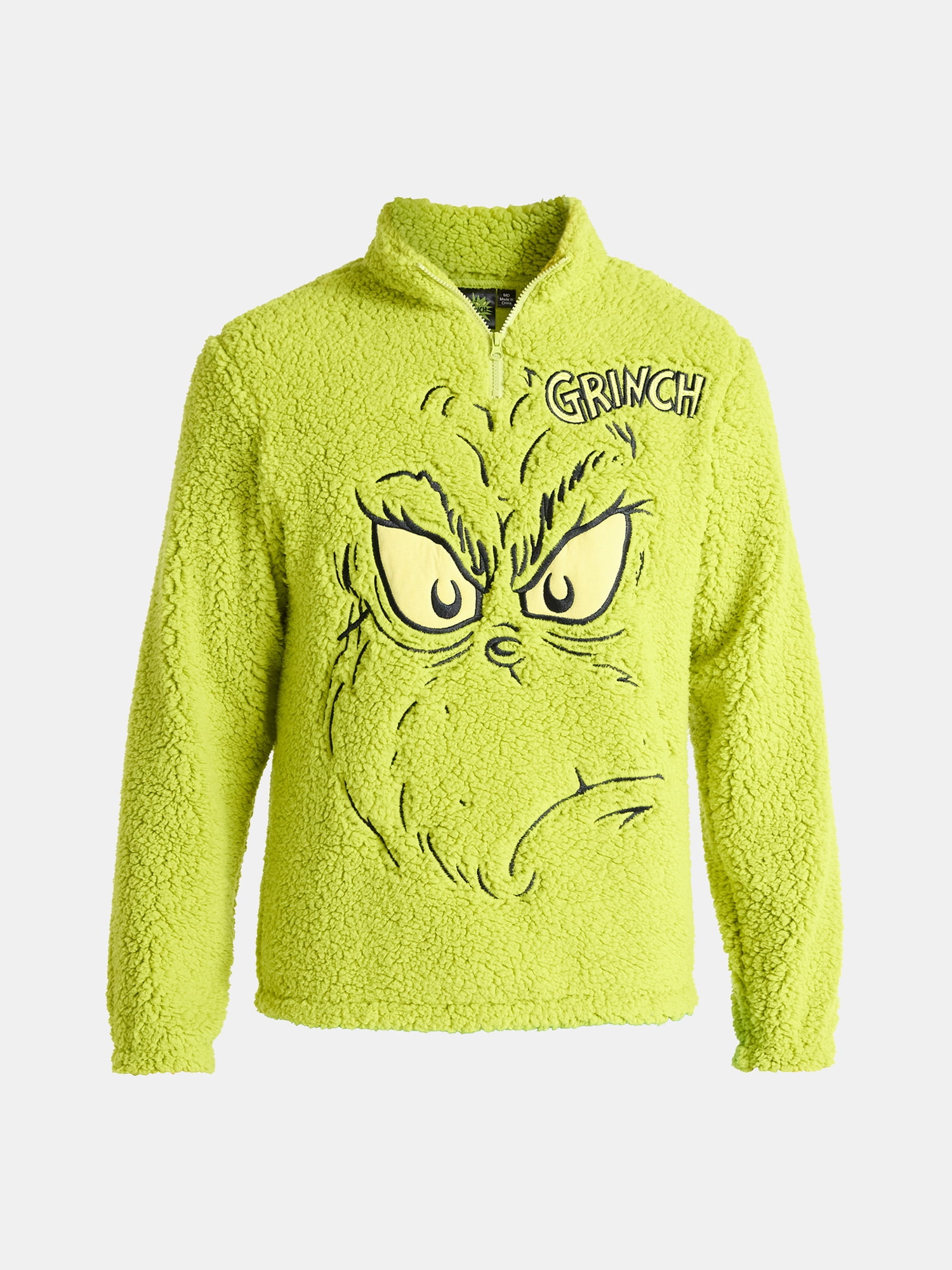 The Grinch Men's and Big Men's Plush Fleece Quarter Zip Sweatshirt, Sizes XS-3XL