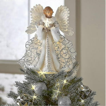 White Christmas Angel Tree Topper With Led Lights