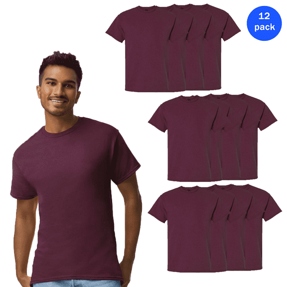 Gildan Ultra Cotton T-Shirt for Men, Short Sleeve 100 Cotton Classic Tee, Maroon, Bulk Pack of 12, S