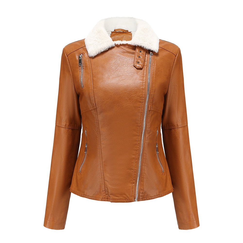 Leather Jackets for Women Zpanxa Women Faux Leather Moto Biker Short Coat Jacket, Plus Size Short Lightweight Motorcycle Biker Jacket, Fitted Slim Jackets Coat Khaki A S