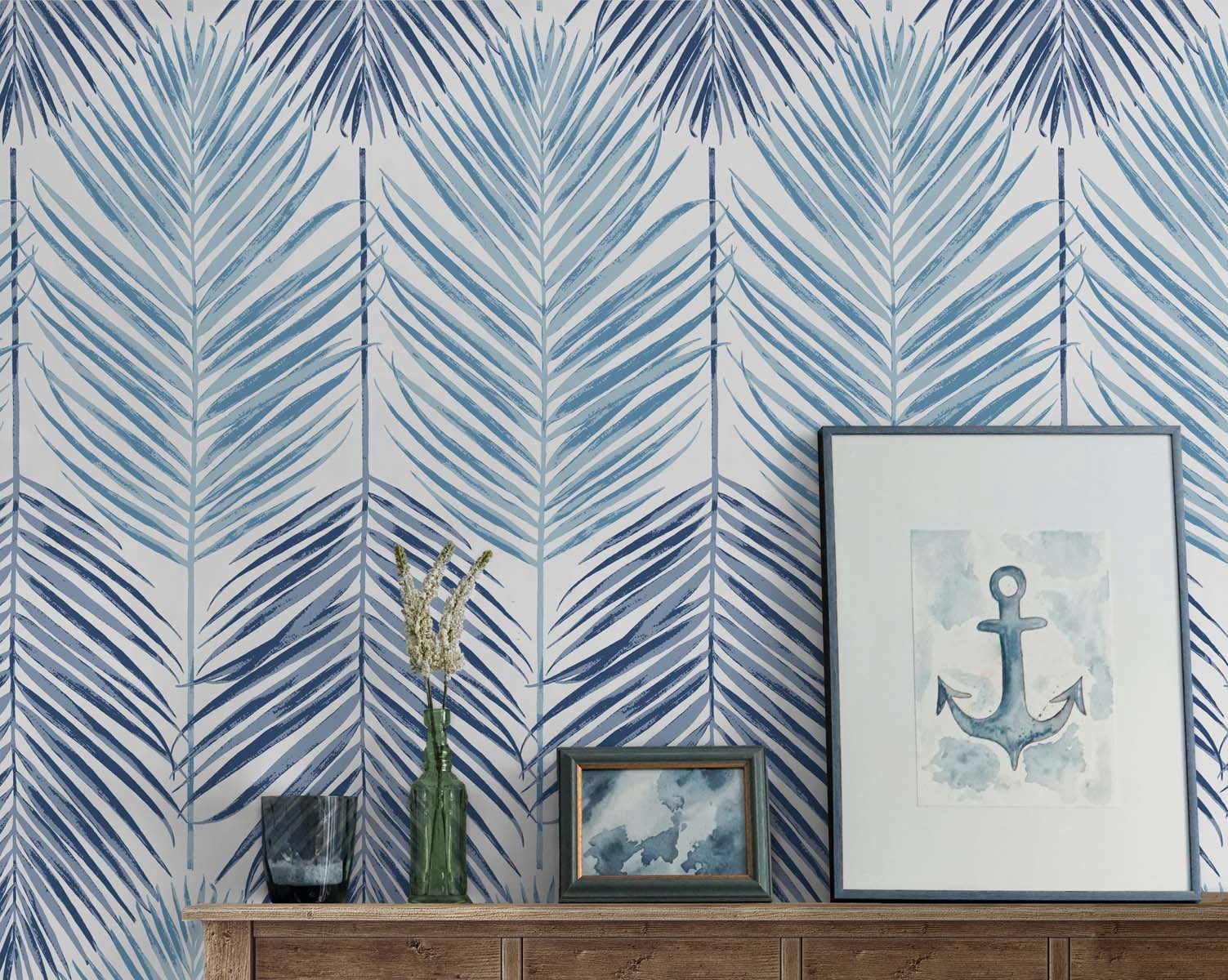 NextWall Blue Lagoon Two Toned Palm Peel and Stick Wallpaper
