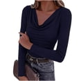 thumbnail image 2 of MYAOTINo Boundaries Ladies Solid Color Cowl Neck Shirt Long Sleeve Basic Top, 2 of 5