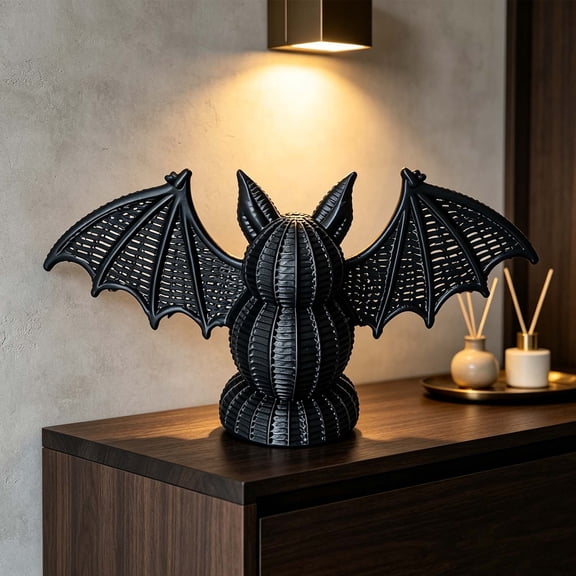 Hand Woven Natural Black Bat Figurine Ornament, Spooky Halloween Home Decor, Rustic Tabletop Decoration for Mantel Fireplace Shelf Home Party Decor, Decorative Lantern, Indoor Use